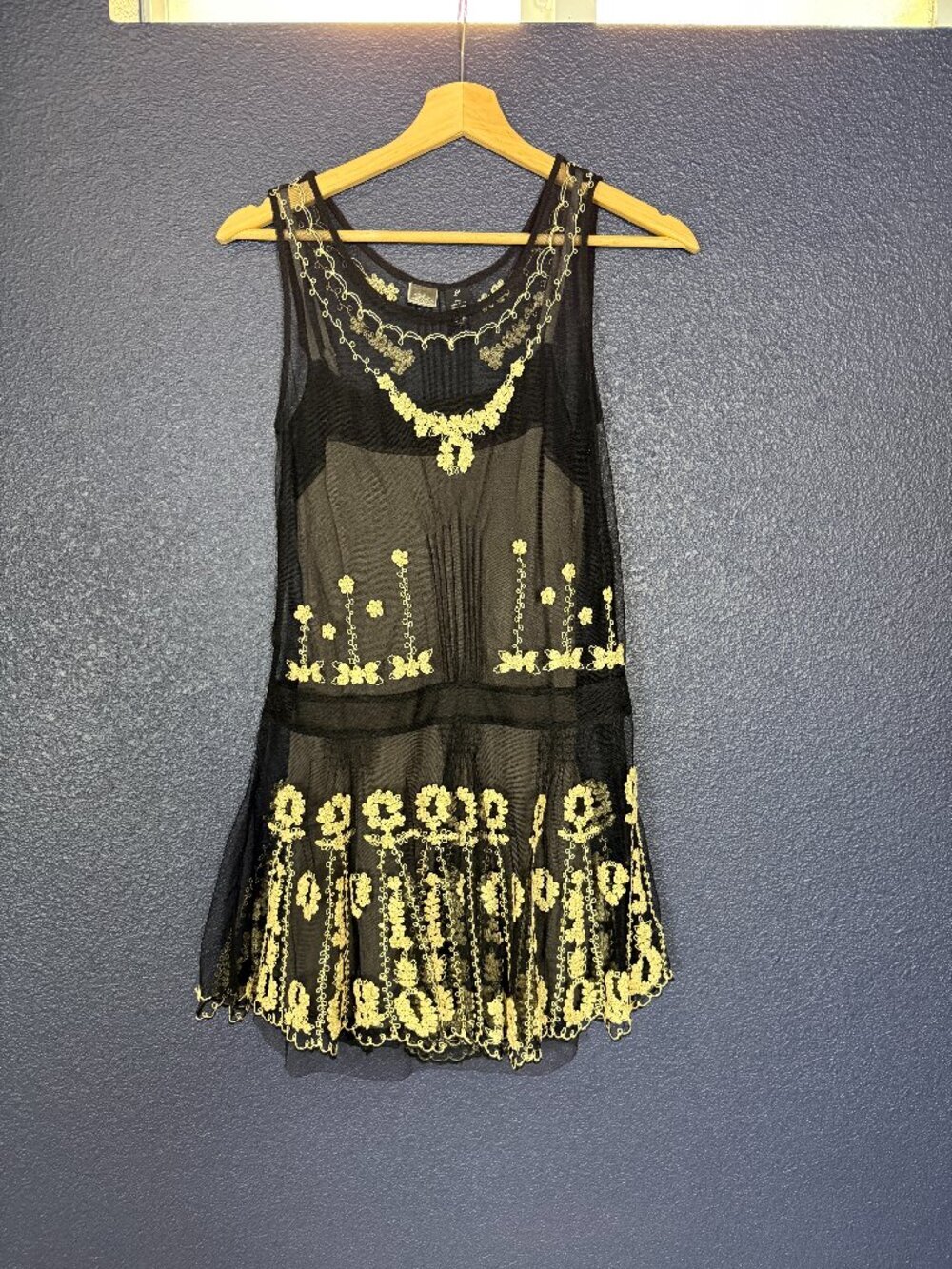 Lithe Anthropologie Black Cream Floral Embroidered Mesh Dress | Size 2
